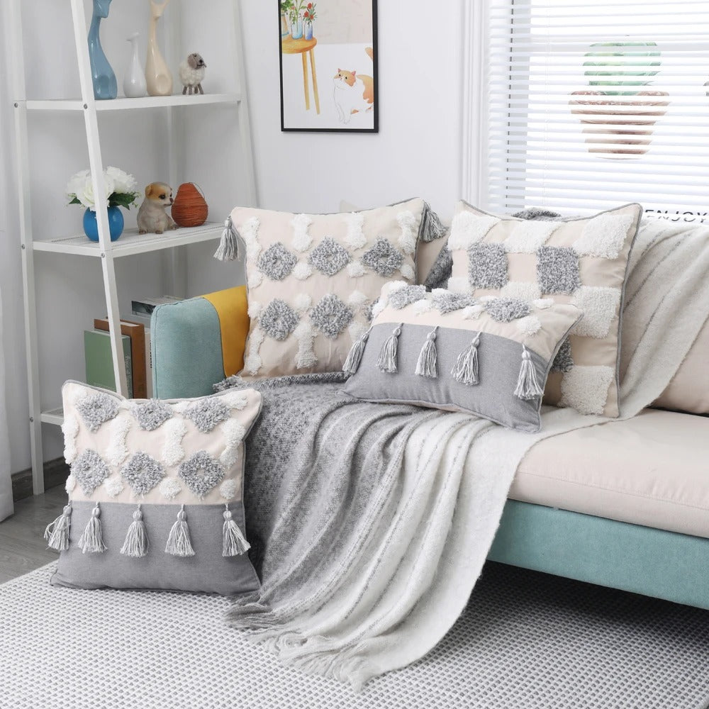 ZulaWeave - Tufted Bohemian Cushion Cover with Moroccan Accents