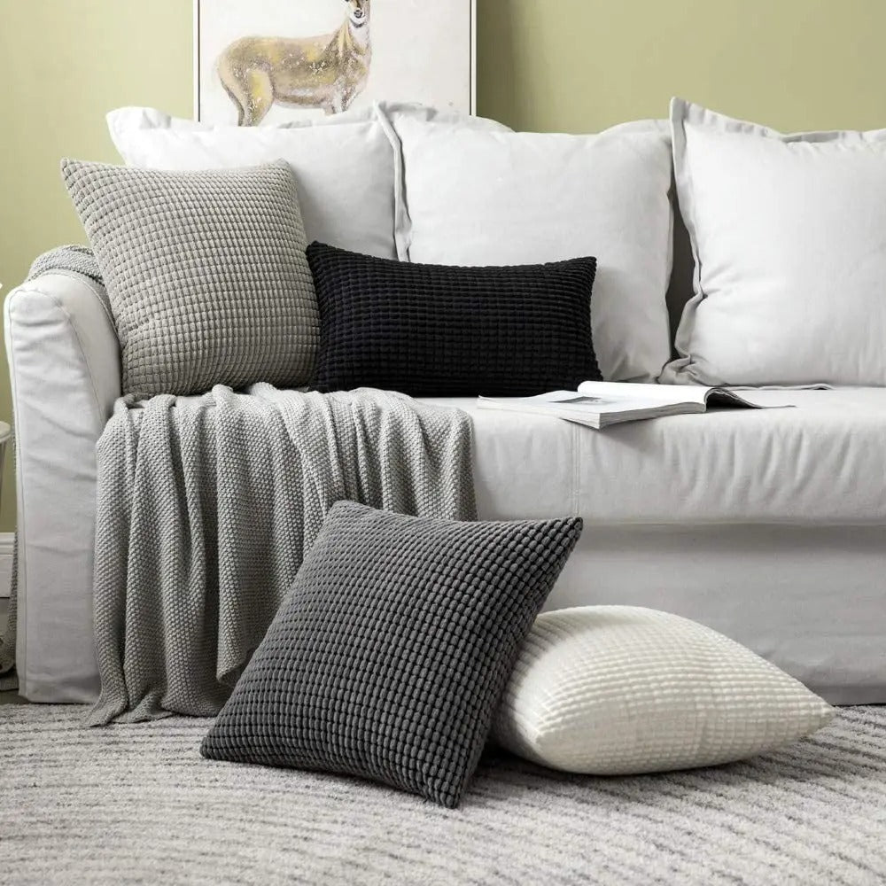 Pluchehome - Corduroy Cushion Cover with Corn Kernel Pattern