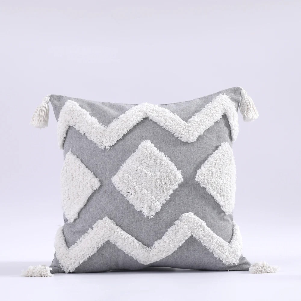 ZulaWeave - Tufted Bohemian Cushion Cover with Moroccan Accents
