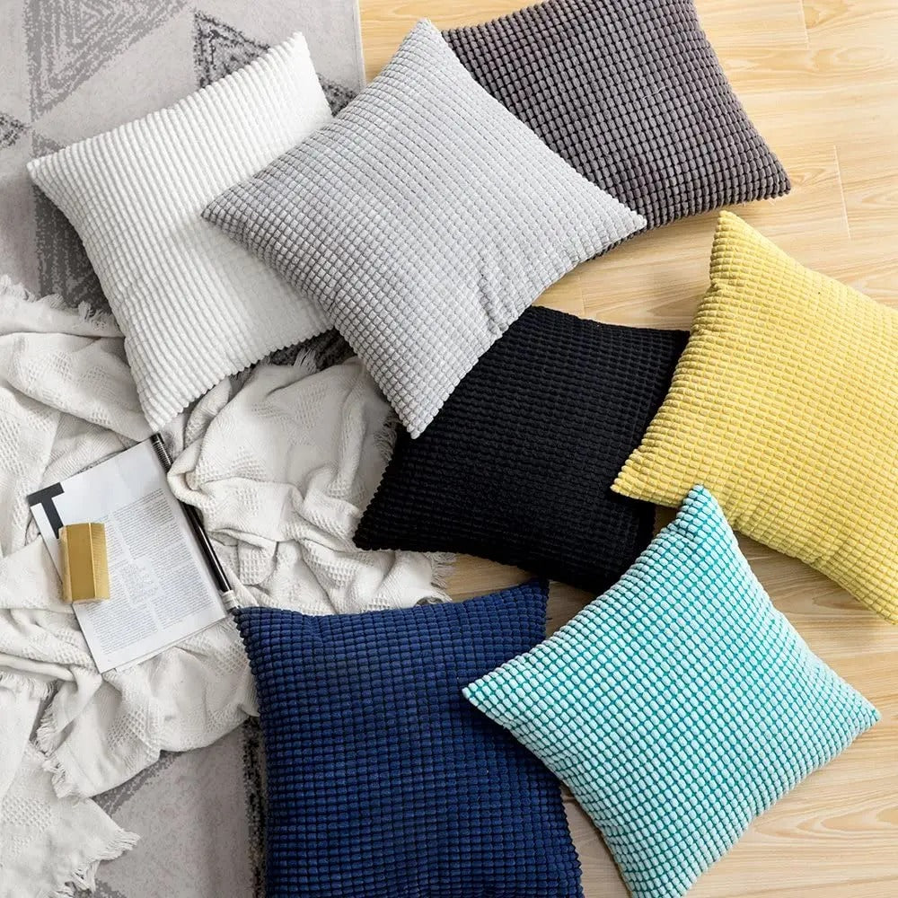 Pluchehome - Corduroy Cushion Cover with Corn Kernel Pattern
