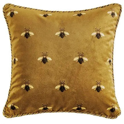 CressVelor - Royal Bee Golden Velvet Cushion Cover