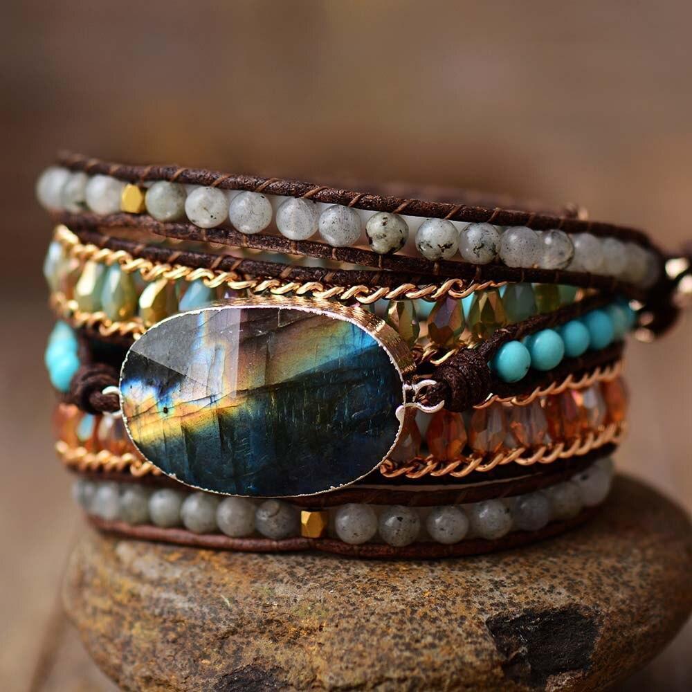 Lira Shine - Bracelet wrap 5 rangs en labradorite