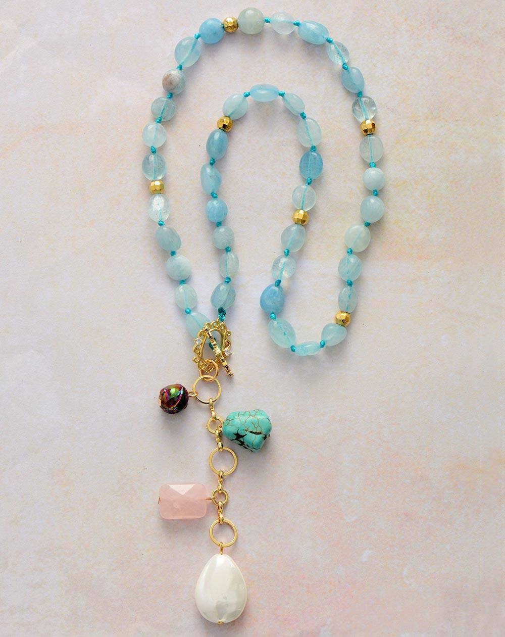 Maris - Collier mala goutte en pierres océan