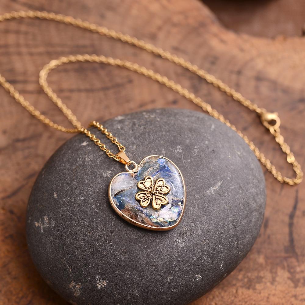 LuckyStone - Four Leaf Clover Pendant Necklace with Lucky Gemstone