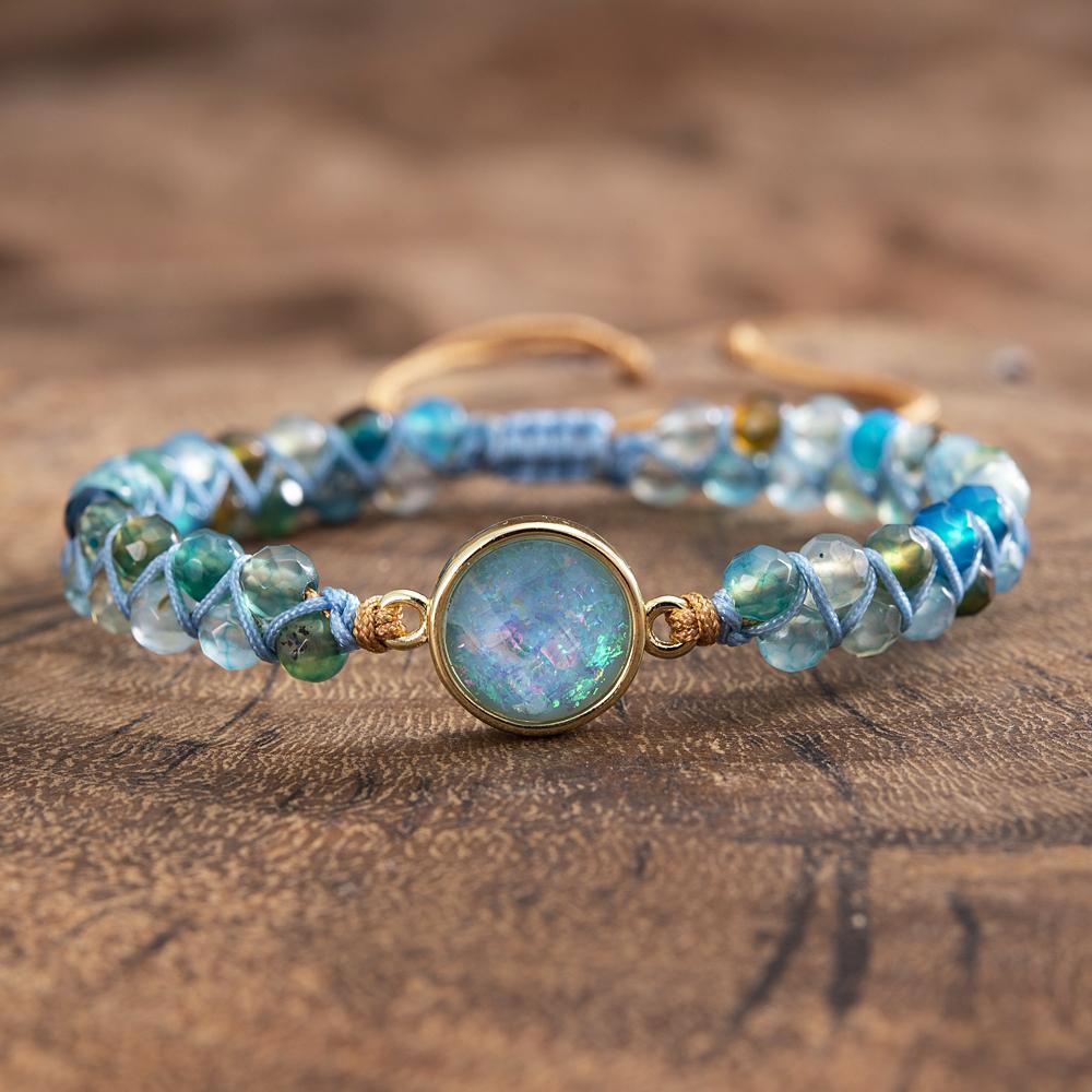 Liora - Blue Opal Beaded Bracelet with Silver-Plated Setting