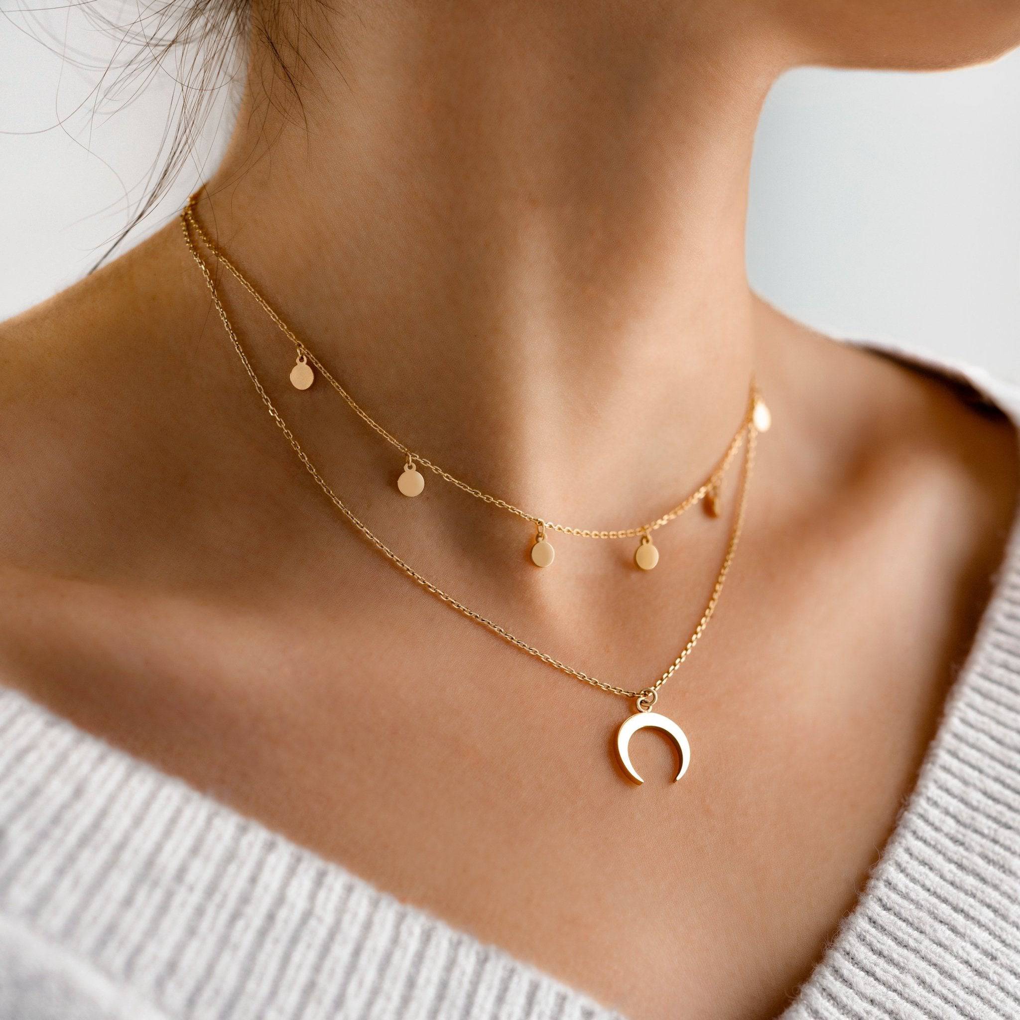 Luna - Layered Double Moon Necklace in Silver