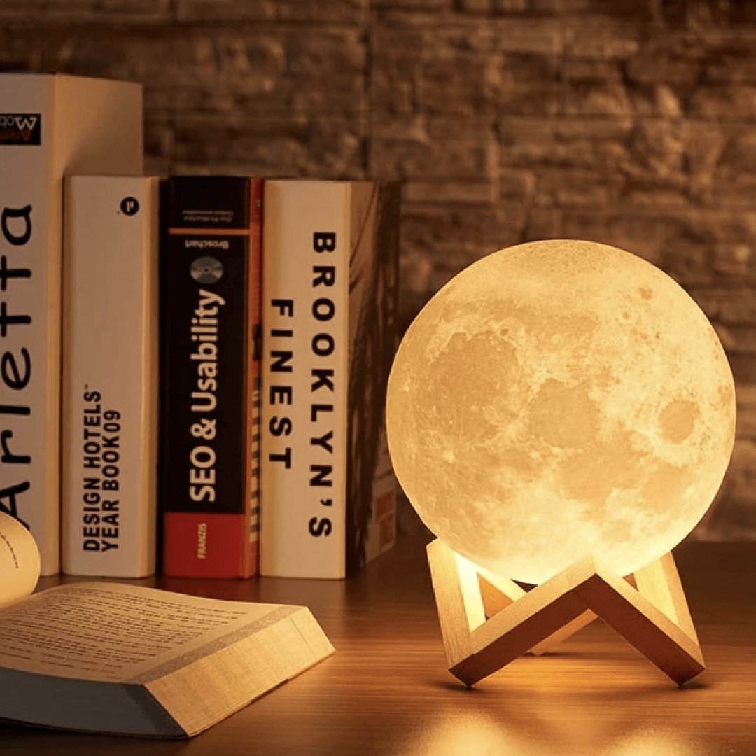 Moon Lamp - Wireless Touch LED Lamp with Wooden Base