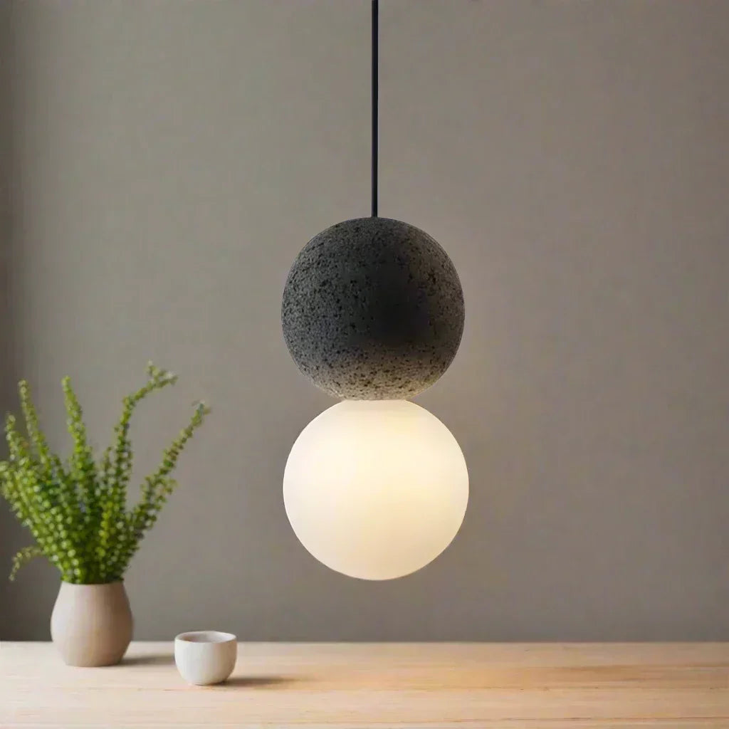 Origo - Elegant Geometric Pendant Light in Stone and Glass