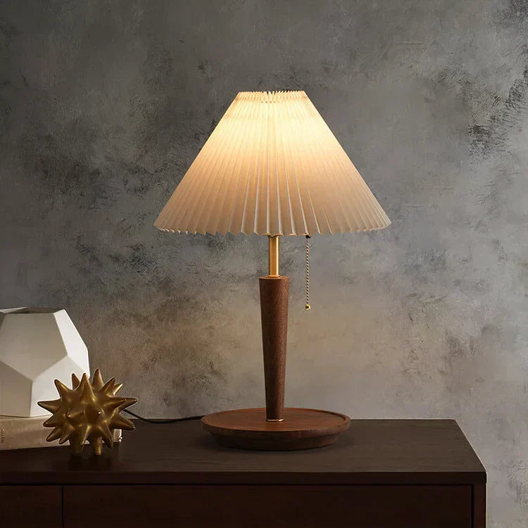 Woodly - Vintage Wood Table Lamp with Pleated Design