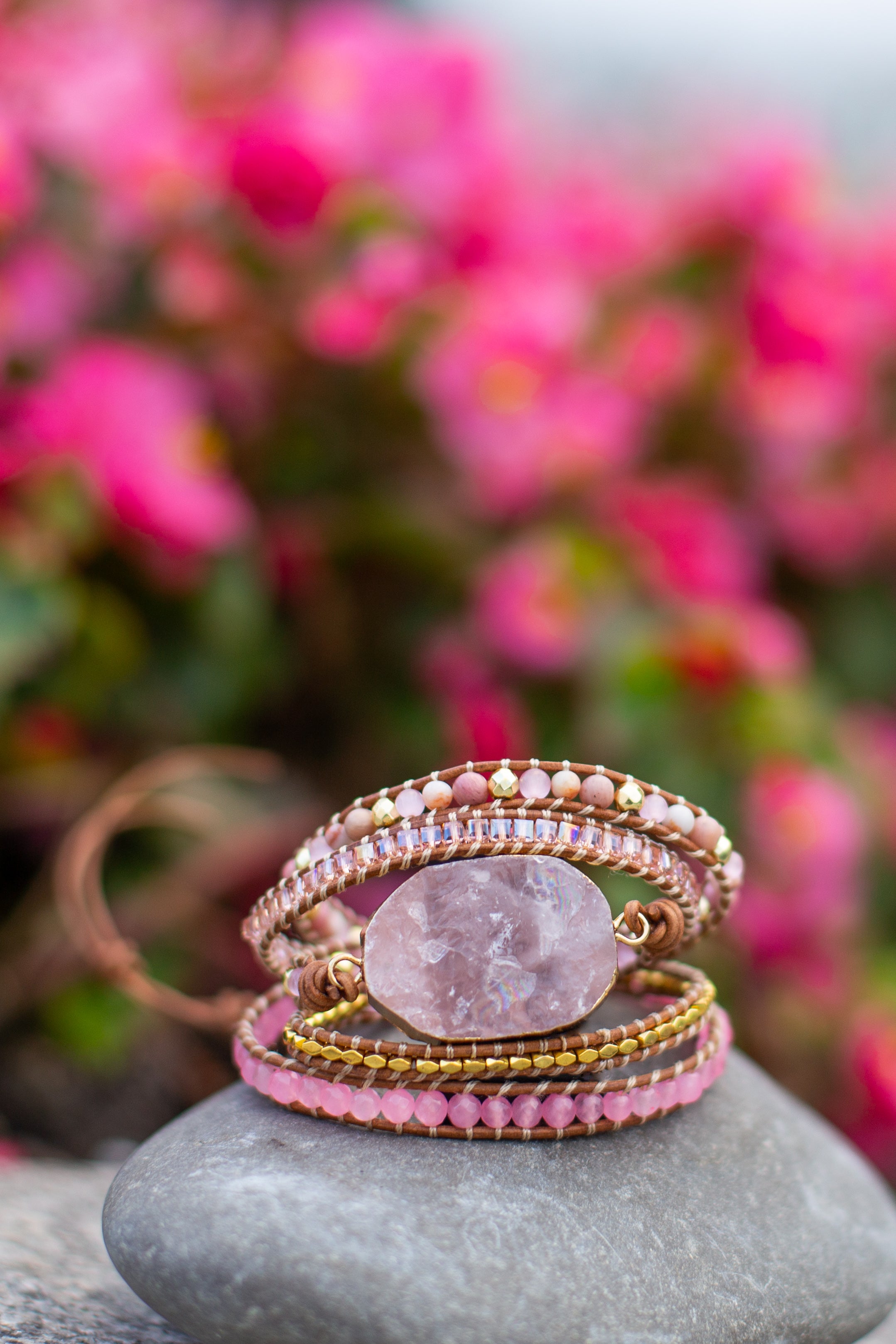 Amoria - Rose Quartz Bracelet with Gold Accents