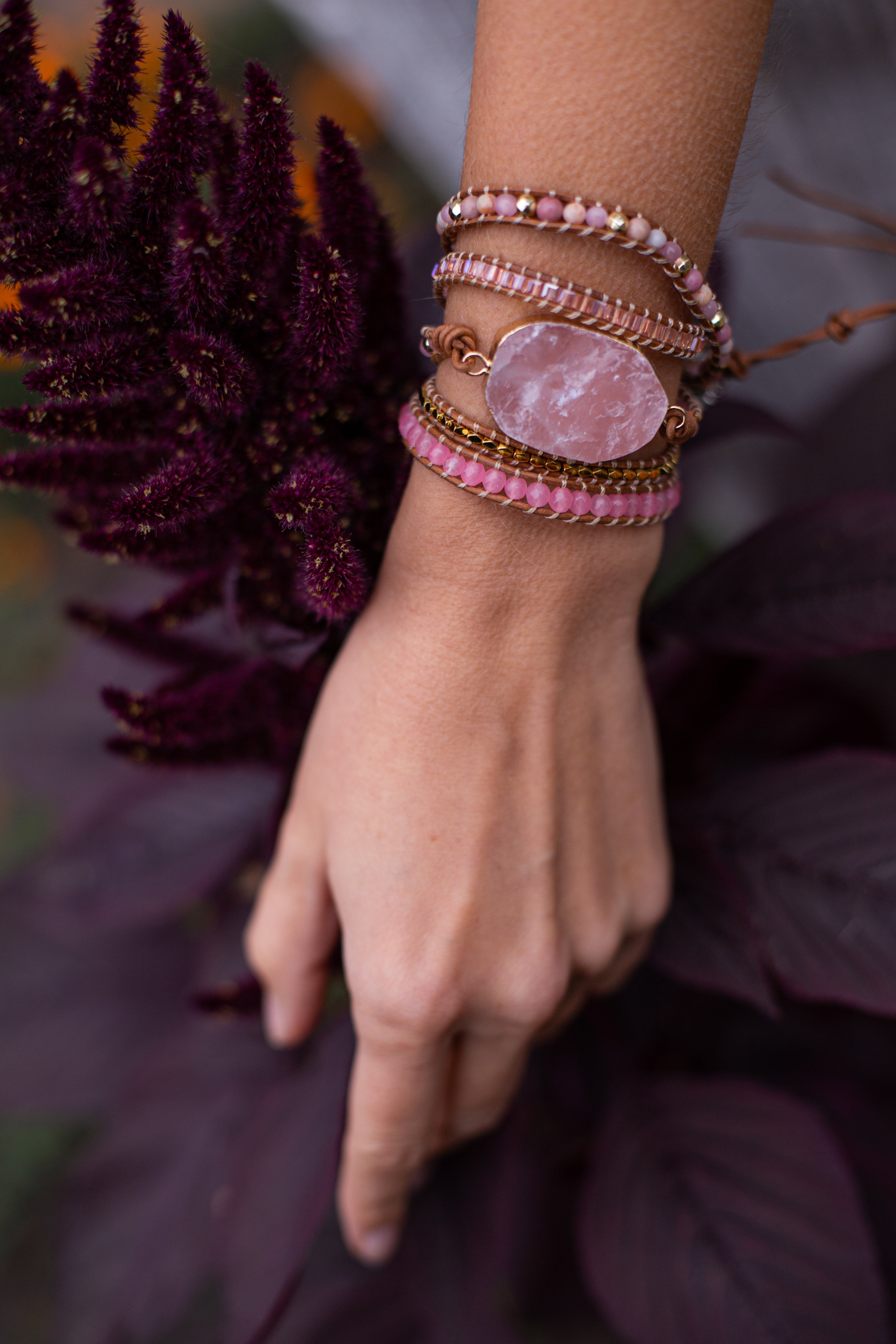Amoria - Rose Quartz Bracelet with Gold Accents