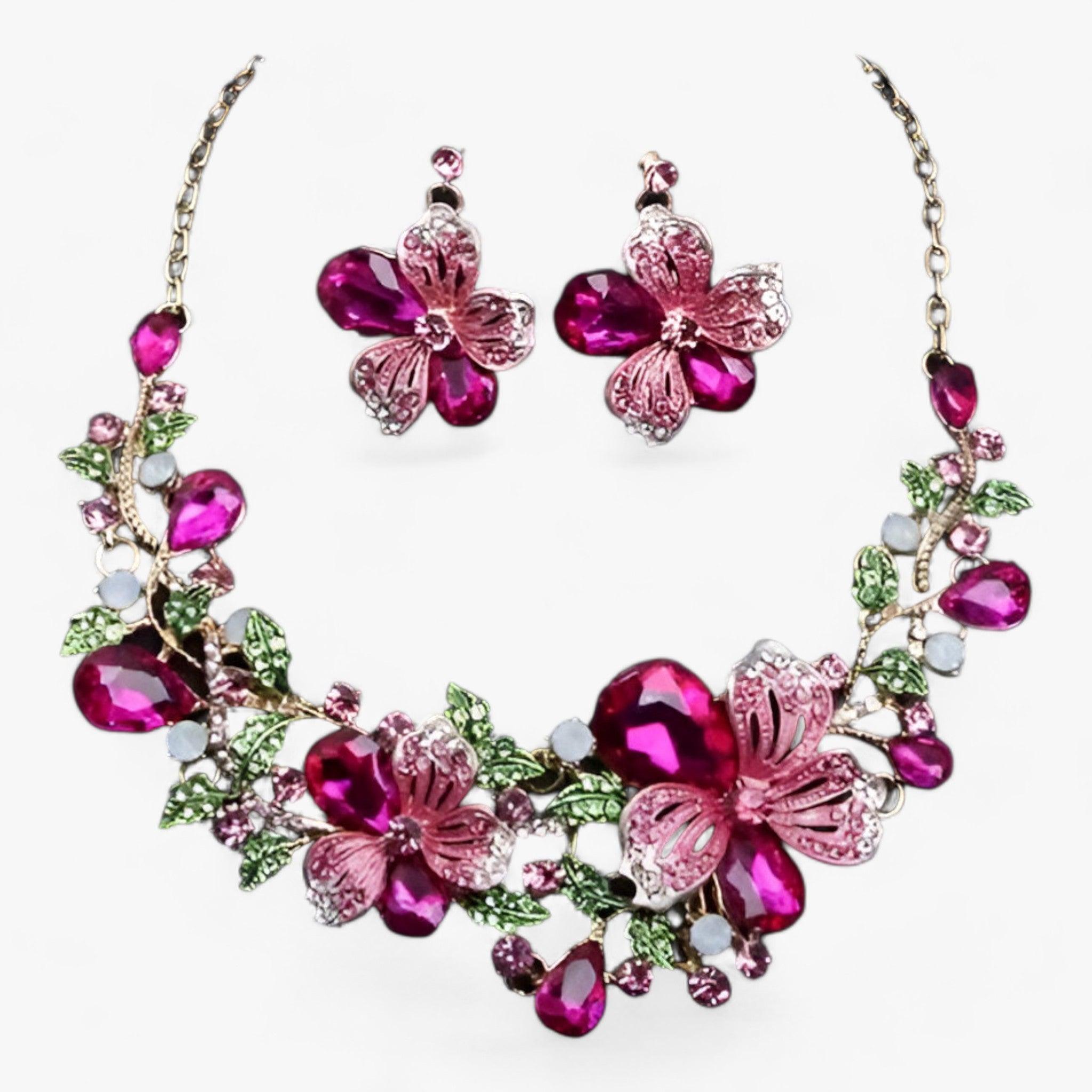 FleurGlow - Floral Enamel Bridal Jewellery Set