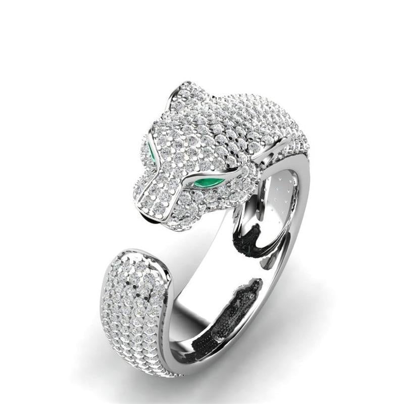 Bague jaguar réglable en or rose et argent 18K à la zircone