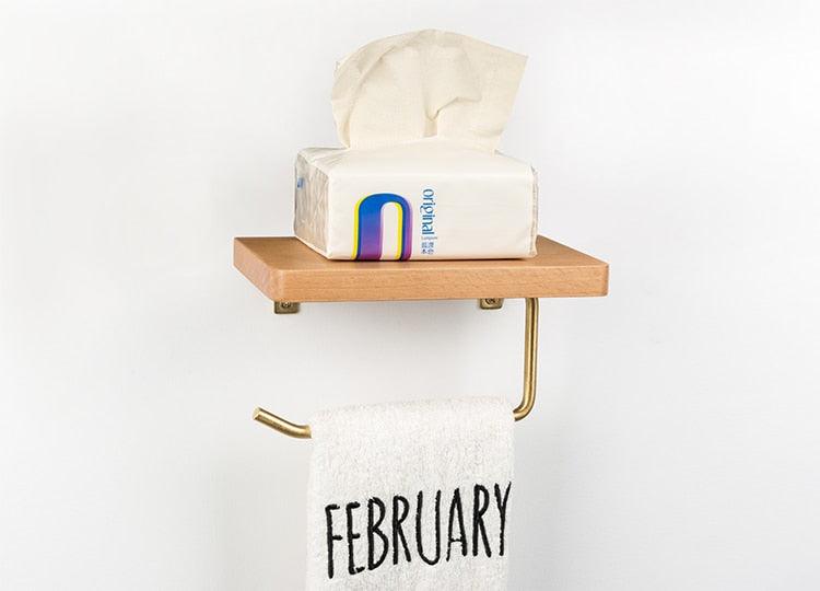 WoodNest - Porte-rouleau de papier toilette en bois avec tablette de rangement
