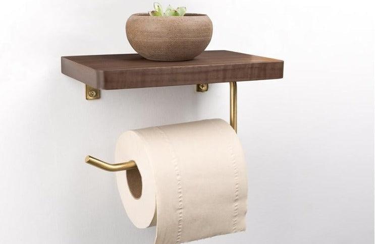 WoodNest - Porte-rouleau de papier toilette en bois avec tablette de rangement