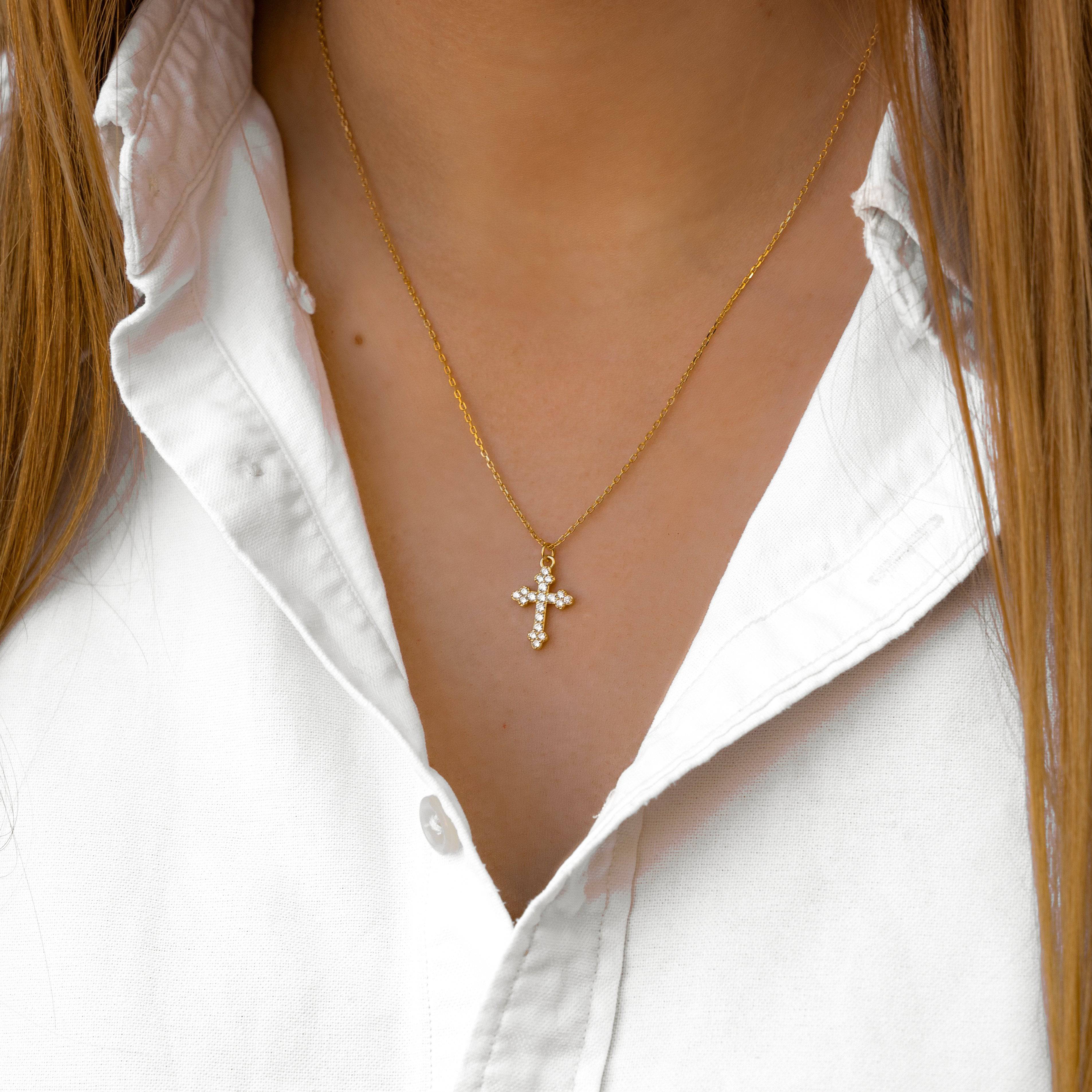 Clemence - Spiritual Zirconia Cross Necklace in 925 Silver