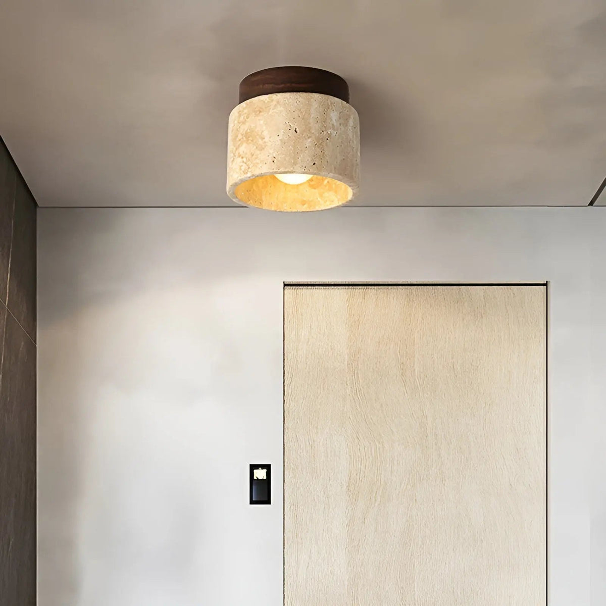 LumiZen Luxe - Japanese-Inspired LED Lamp in Travertine and Wood